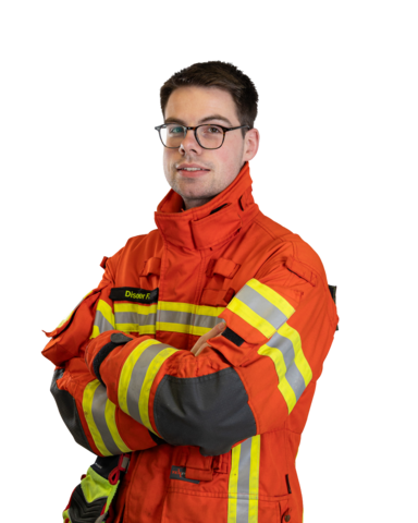 Florian Dischner im Schutzanzug
