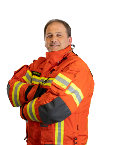 Jürgen Dörrmann im Schutzanzug