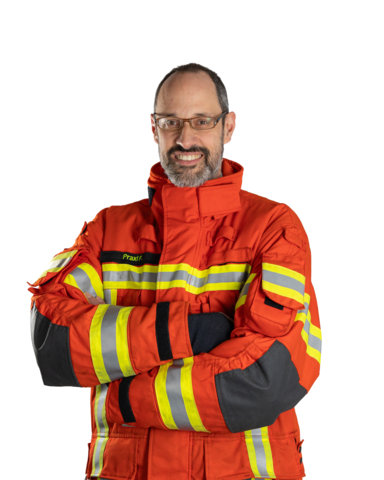 Florian Praxl im Schutzanzug