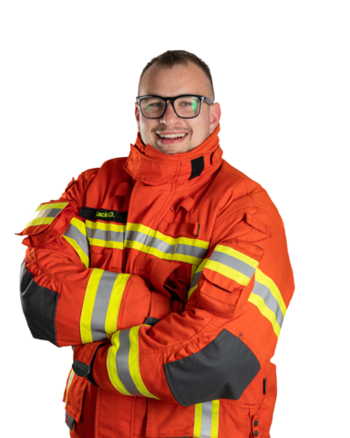 Daniel Rackl im Schutzanzug