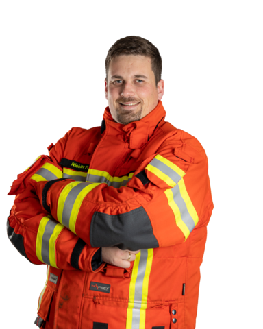 Felix Niebler im Schutzanzug